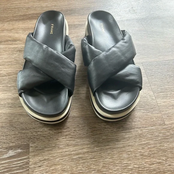 FRAME Women's Le Playa Leather Platform Slide Sandal Black Sz 39 US 8.5 - Picture 3 of 6